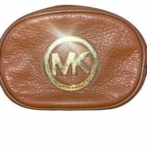 - Michael by Michael Kors Brown Leather Small Pouch with gold hardware ver…